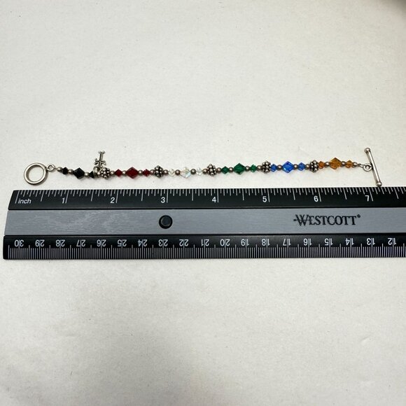 Sterling Silver Rainbow Crystal Cross Toggle Bracelet Religious Christian Marked - Picture 8 of 8